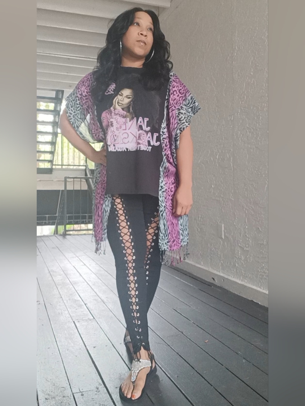 Upcycled Janet Jackson 2023 Tour Graphic Tshirt Poncho